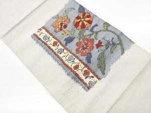 手織り紬花唐草模様織出し名古屋帯